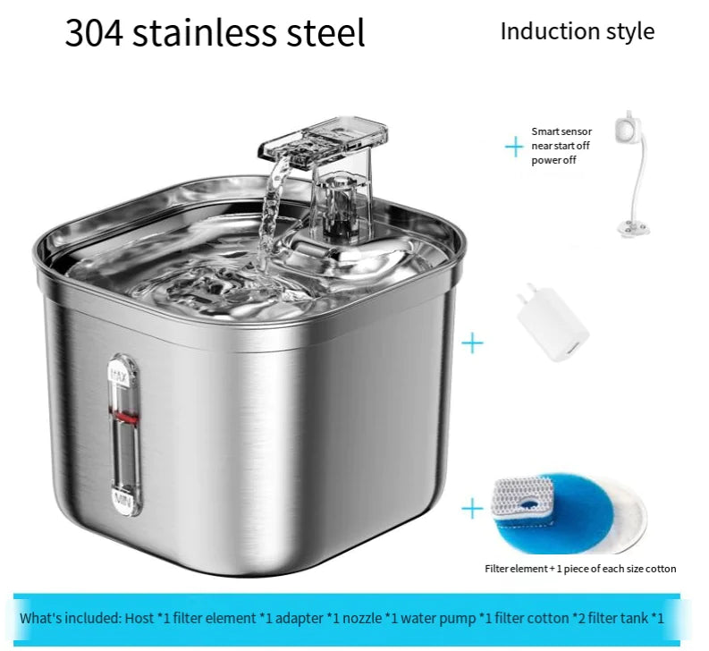 Ultra-Quiet Stainless Steel Cat Fountain with Automatic Sensor & Filter