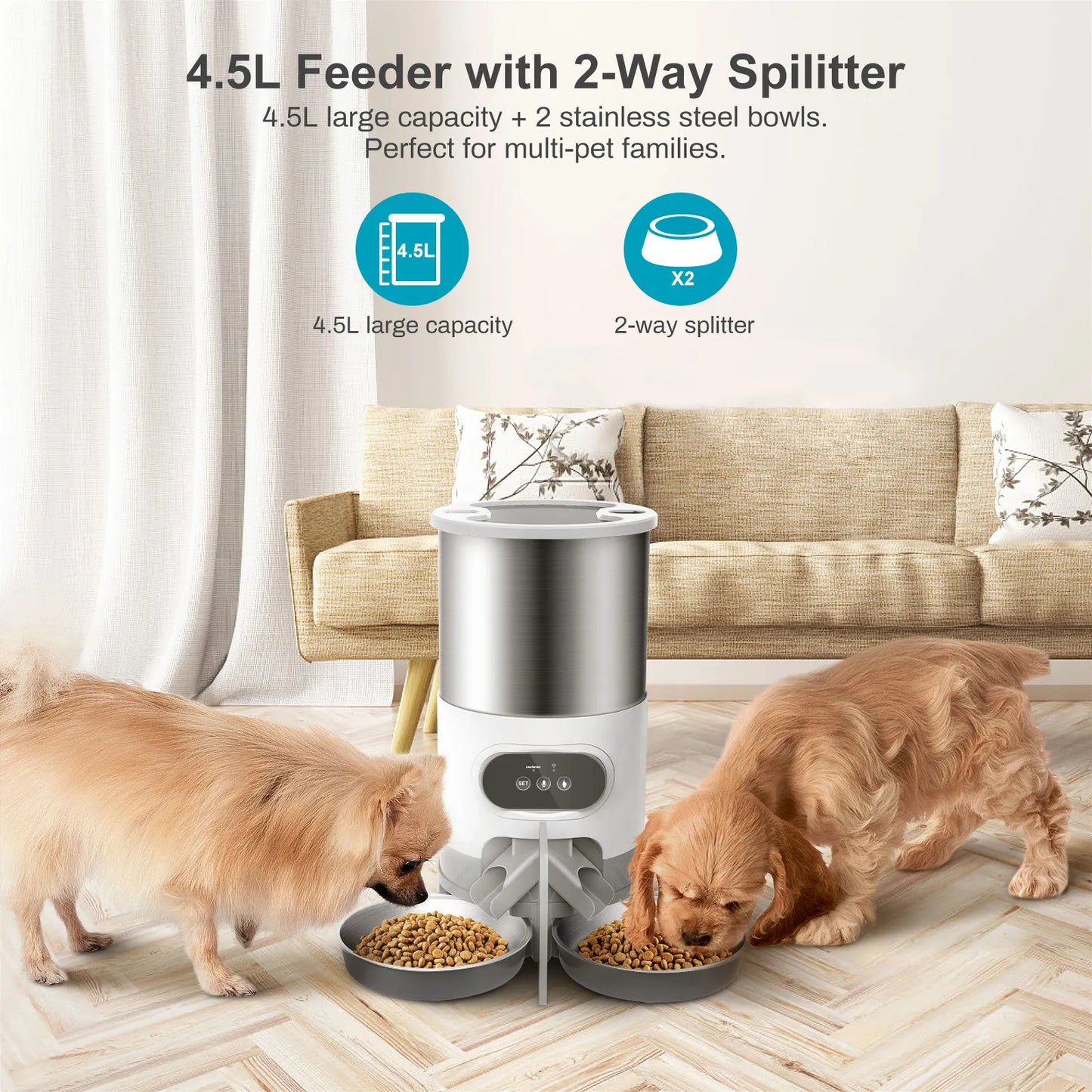 45L Pet Feeder, Timed & Recorded Meals