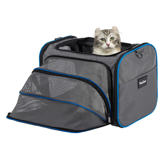 PetEase Airline Approved Cat Carrier Dog CarrierSoft Sided Collapsible Pet Travel CarrierTravel Bag with Pad for Cats Puppy and Small Dogs… (Grey)