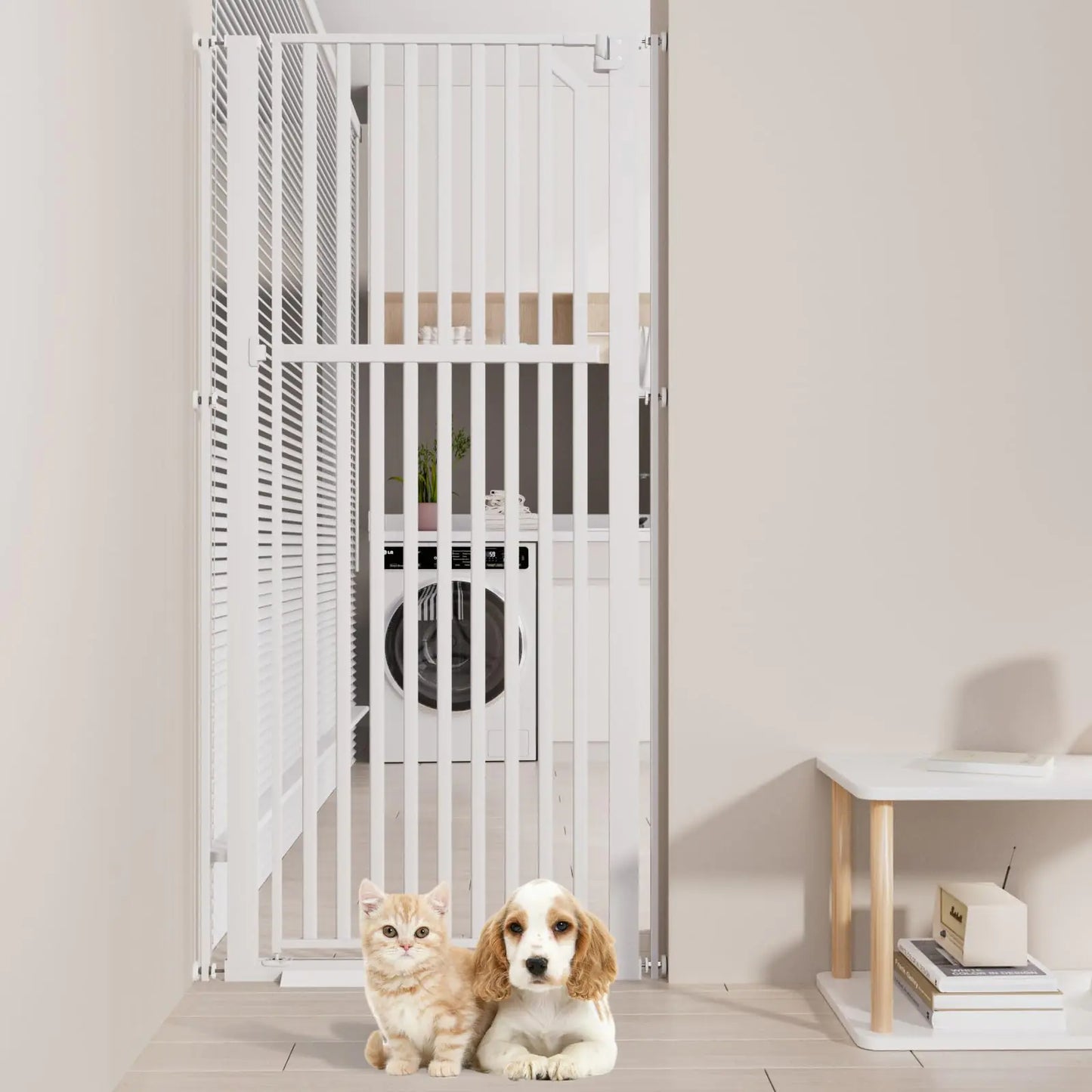 63" Extra Tall Pet Gate No Drilling Double Lock Dog Gates for Doorways 1.18” Narrow Gap Outdoor Indoor Pets Cat Dog Pressure Mounted Gate for Stairs Doorway Hallways (White 29.92-33.46"/ 76-85cm)