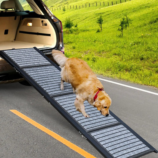 Extra Long 67" Wide 19.7" Dog Car Ramp Outdoor Dog Ramp with Anti-Slip Surface for Dogs to Get Into CarSUVTruck & Porch Steps Folding Pet Stairs Ramp for Medium & Large Dog Up to 250LBS (Grey)