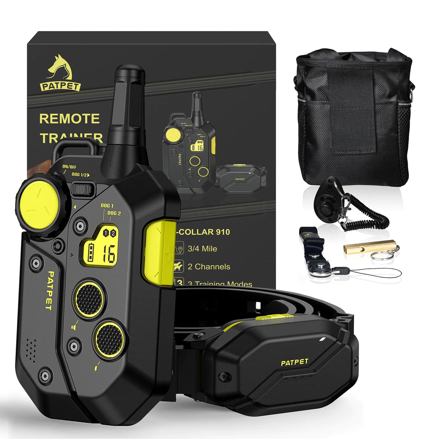 PATPET Dog Shock Collar for 60-100 lbs Dog - Waterproof 3/4 Mile Range E Collar Dog Training Collar with Remote(15-150lbs)