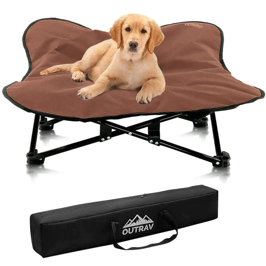 Outrav Foldable Pet Bed Elevated Dog and Cat Lounger Portable Collapsible Padded Steel Frame Folds to 12" x 12" x 36"