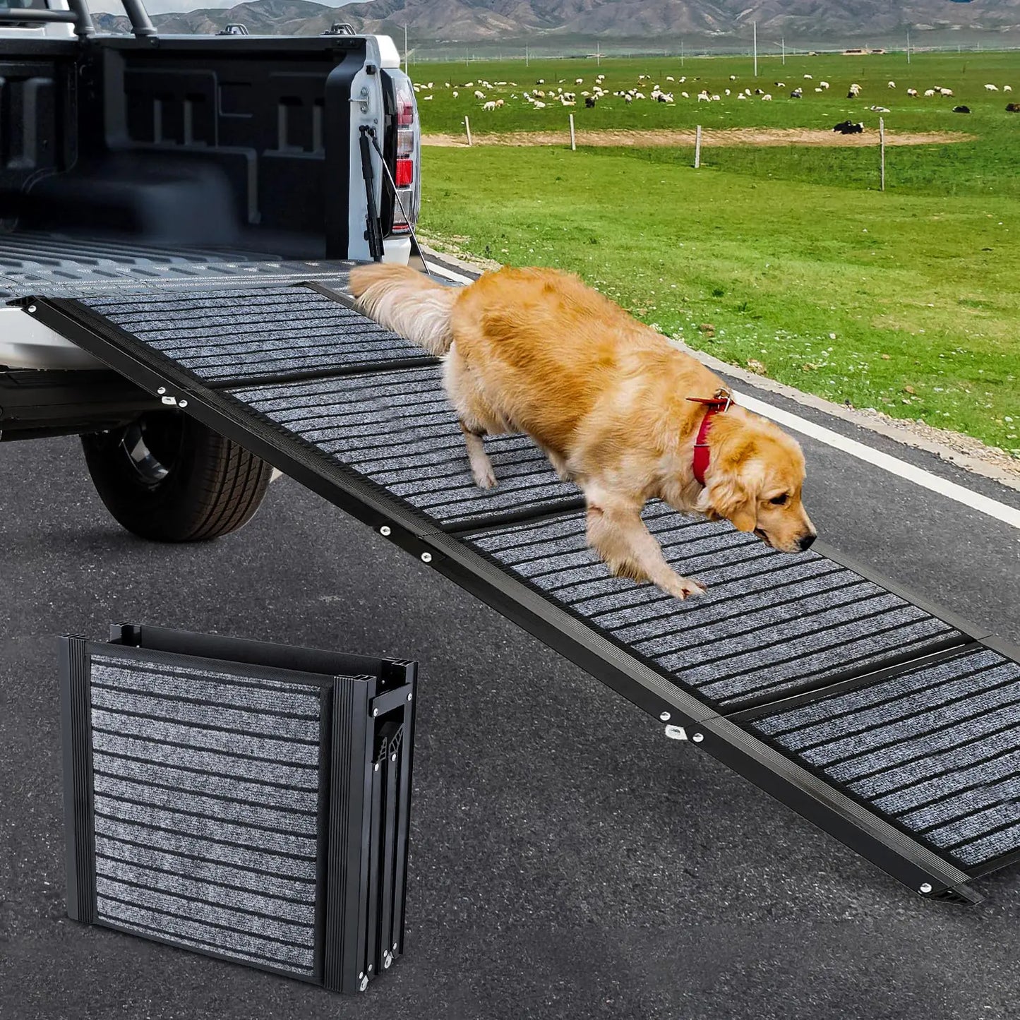 Longest 71" & Widest 20" Dog Car RampFoldable Dog SUV & Truck Ramp with Non-Slip Rug SurfacePet Ramp Stairs for Outdoor StepsExtra Long Dog Ramps for Medium & Large Dogs Get Into a Car SUV & Truck